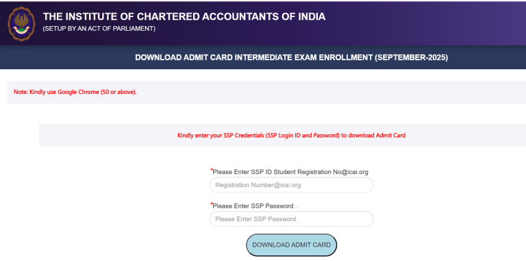 CA Foundation Inter & Final Admit Card 2025